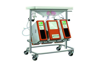 A new perfusion system, developed by Paulo Fontes, includes a novel recipe for the all-important fluid used and rethinks the temperature and the oxygen environment. (In the cart shown here, the organ would get a chilled bath in the sink while the machine pumps fluid into the organ.)