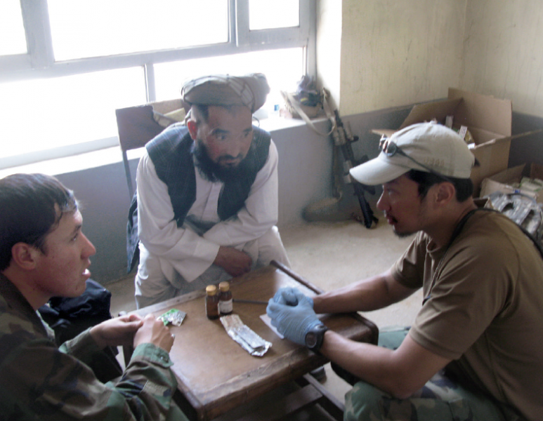 Oak sees patients at a clinic in Afghanistan. 