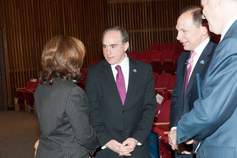 The VA’s Under Secretary for Health, David Shulkin (center) and VA Secretary Robert McDonald (flanking him on the right) visited Pitt in November 2015.