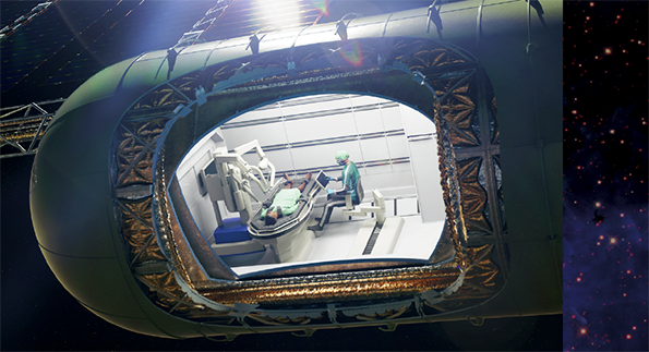 Both the physician and the patient are strapped down in this imagined trauma pod.