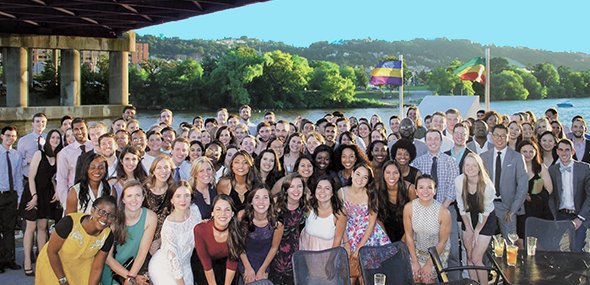 Rotations, residency interviews, tying the knot. . . little transpired as it was supposed to for the Class of 2021. Shown here: The class on the Gateway Clipper during a 2017 orientation outing.