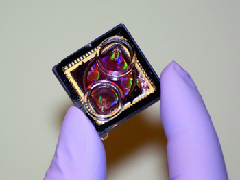 After a sample has been analyzed on a traditional slide, pathologists isolate the DNA and place it on a chip like this one for next-generation sequencing.